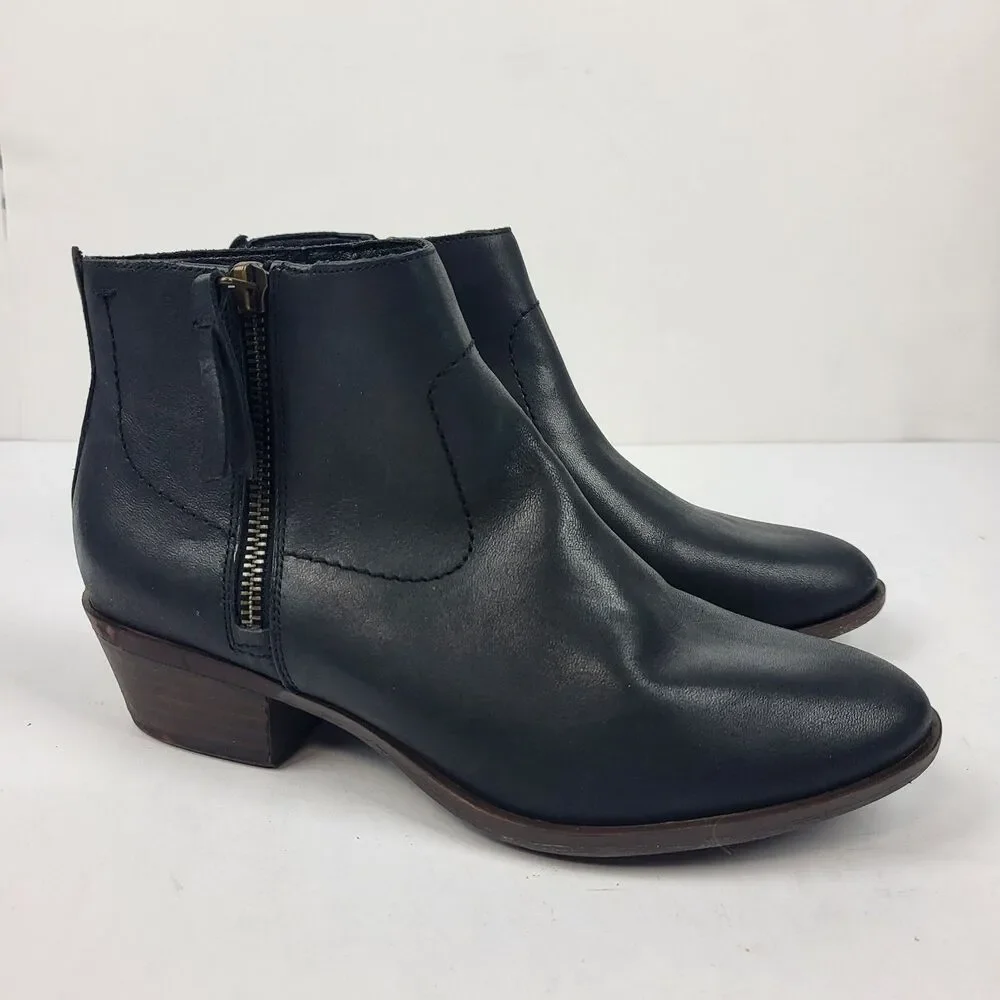 Lucky Brand Womens Blandre Side Zip Ankle charcoal black Leather Booties 6.5M